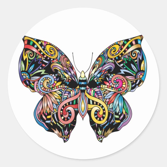Beautiful illustrated Butterfly Classic Round Sticker (Front)