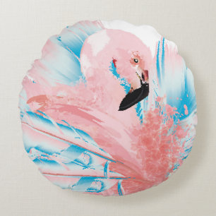 Beautiful illustration with drawn pink flamingo an round cushion