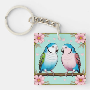 Beautiful Illustrative Parrots Together Key Ring