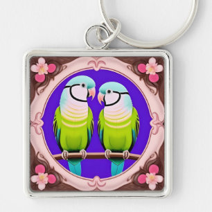 Beautiful Illustrative Parrots Together Key Ring