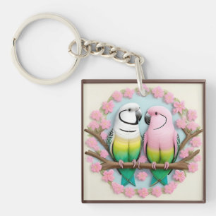 Beautiful Illustrative Parrots Together Key Ring