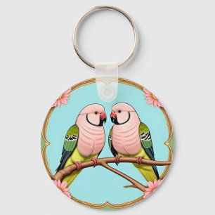 Beautiful Illustrative Parrots Together Key Ring