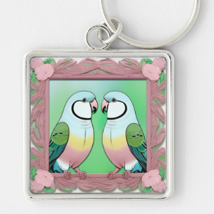 Beautiful Illustrative Parrots Together Key Ring