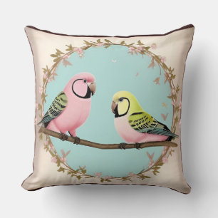 Beautiful Illustrative Parrots Together on a Branc Cushion