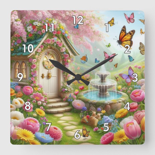 Beautiful Image of a Spring Flower Garden Square Wall Clock (Front)