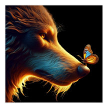 Beautiful image of Wolf and Butterfly backlit gold