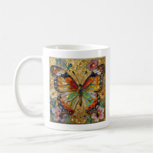Beautiful Impasto Butterflies and Flowers Poem Coffee Mug