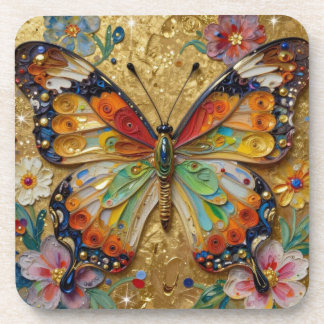 Beautiful Impasto Butterfly and Flowers   Coaster