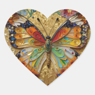 Beautiful Impasto Butterfly and Flowers   Heart Sticker