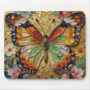 Beautiful Impasto Butterfly and Flowers Mouse Mat
