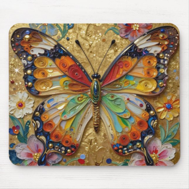 Beautiful Impasto Butterfly and Flowers   Mouse Mat (Front)
