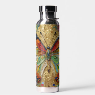 Beautiful Impasto Butterfly & Flowers Water Bottle