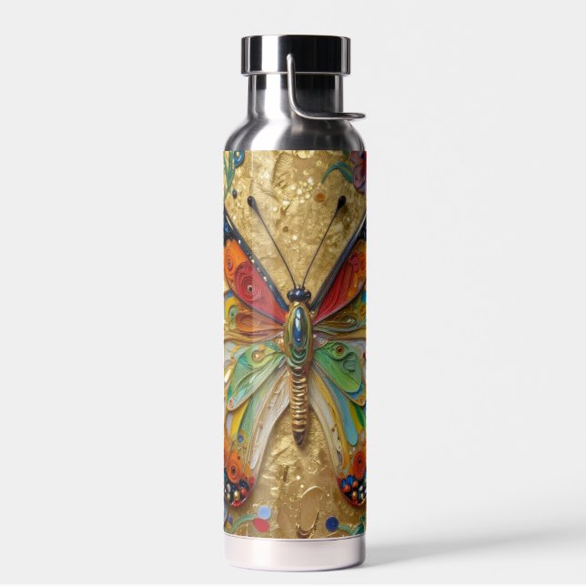 Beautiful Impasto Butterfly & Flowers  Water Bottle (Left)