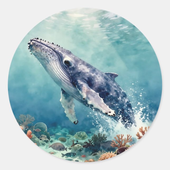 Beautiful Impasto Whale Oceanic Illustration Classic Round Sticker (Front)