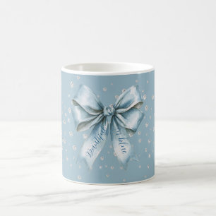 Beautiful in Blue Bow Faux Diamonds Coffee Mug