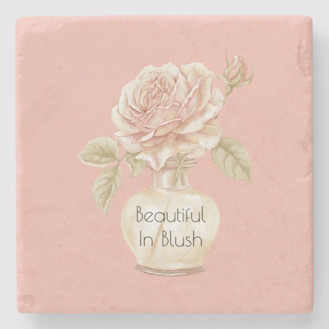 Beautiful in Blush Rose Flower Stone Coaster (Front)