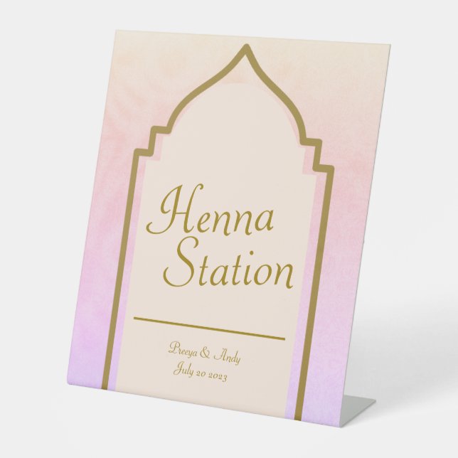 Beautiful Indian Arabian Nights Henna Station Pedestal Sign (Front)