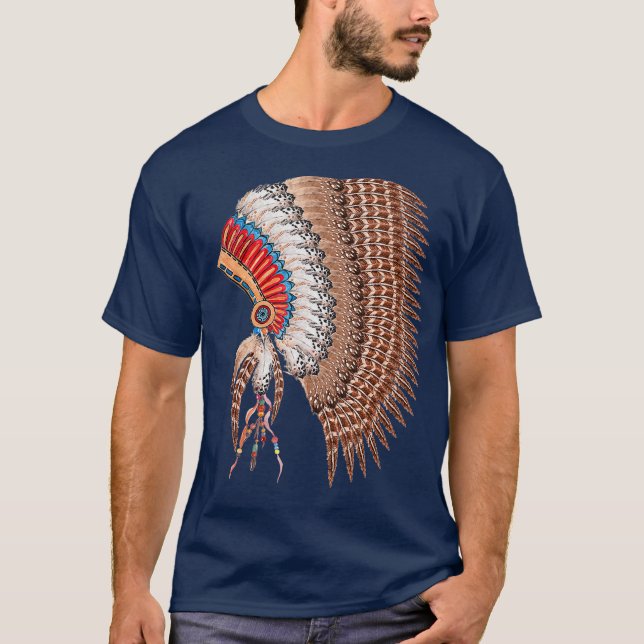 Beautiful Indian Chief Warbonnet Headdress T-Shirt (Front)