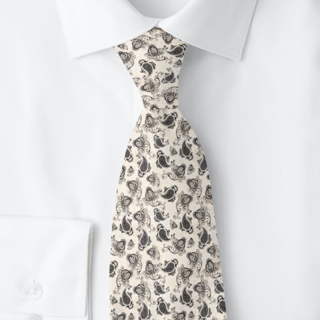 Beautiful Indian Paisley Grey Cream |  Tie (Creator Uploaded)