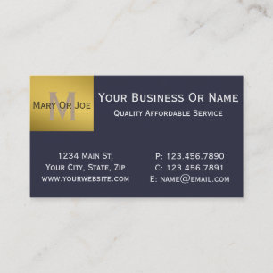 Beautiful Indigo Blue with Gold Luxury Monogram Business Card