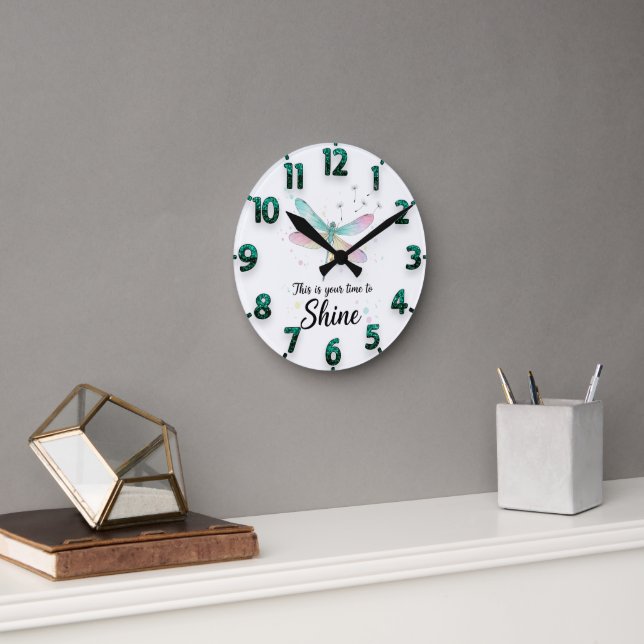 Beautiful Inspirational Dragonfly Quote Round Clock (Office)