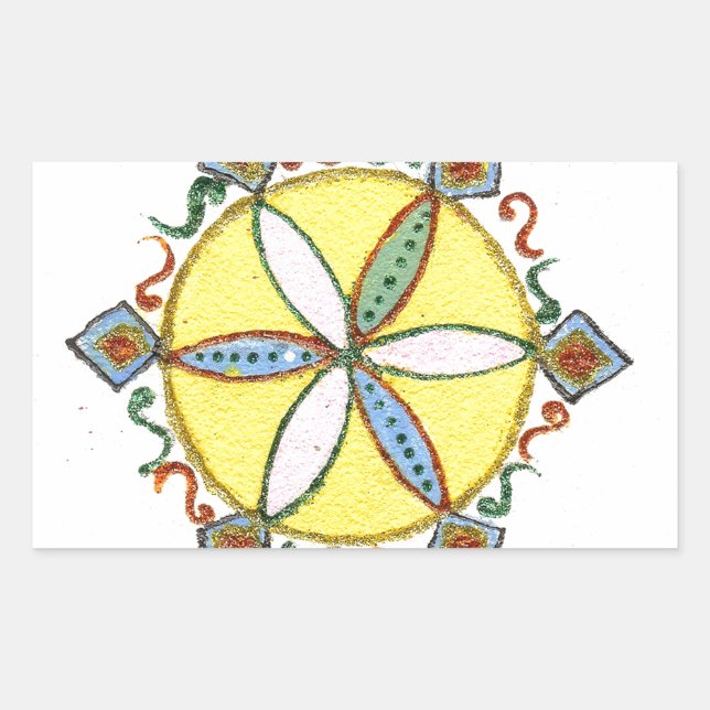 Beautiful Inspirational Star Floral Vector Pattern Rectangular Sticker (Front)