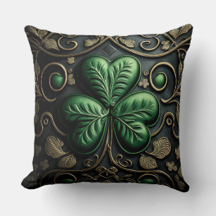 BEAUTIFUL INTRICATE GREEN IRISH SHAMROCKS CUSHION