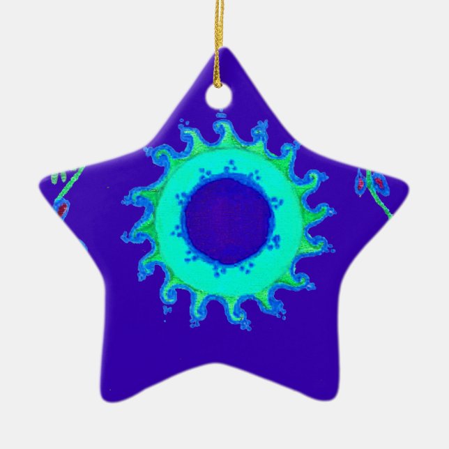 Beautiful Iridescent Blue Floral Art Oil Painting  Ceramic Tree Decoration (Front)