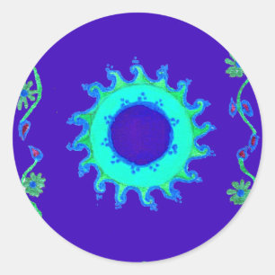 Beautiful Iridescent Blue Floral Art Oil Painting  Classic Round Sticker