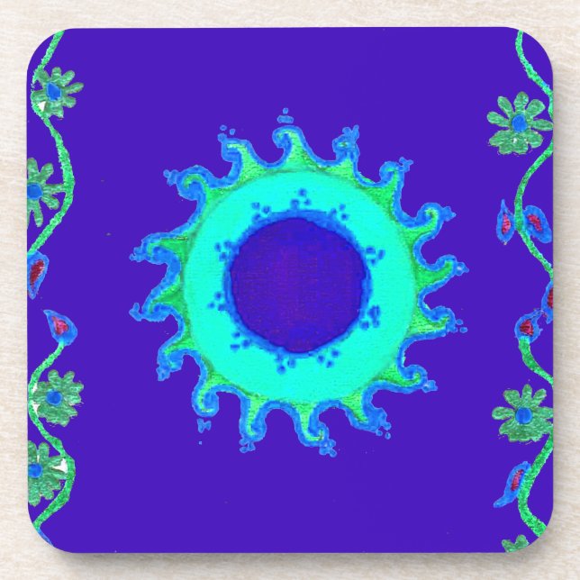 Beautiful Iridescent Blue Floral Art Oil Painting  Coaster (Front)