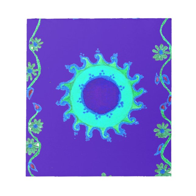 Beautiful Iridescent Blue Floral Art Oil Painting  Notepad (Front)