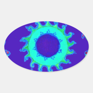 Beautiful Iridescent Blue Floral Art Oil Painting  Oval Sticker