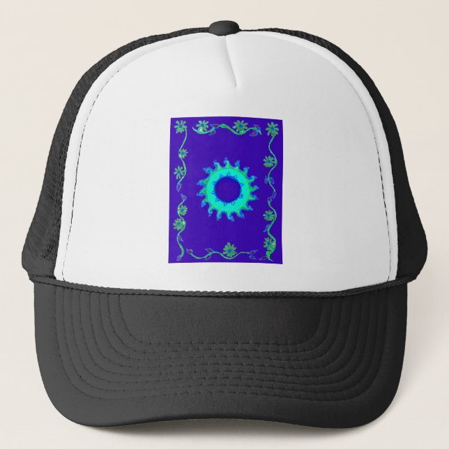 Beautiful Iridescent Blue Floral Art Oil Painting  Trucker Hat (Front)