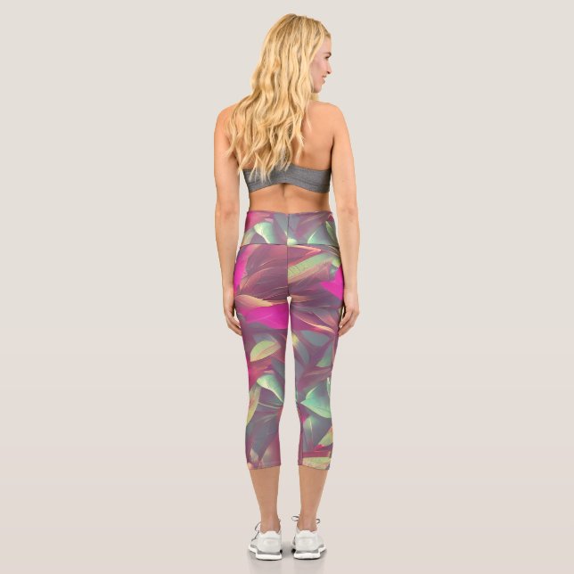 Beautiful Iridescent Leaves Pattern  Capri Leggings (Back)