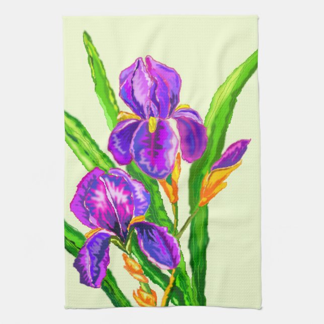 Beautiful Iris Flower Kitchen Towel Spring (Vertical)
