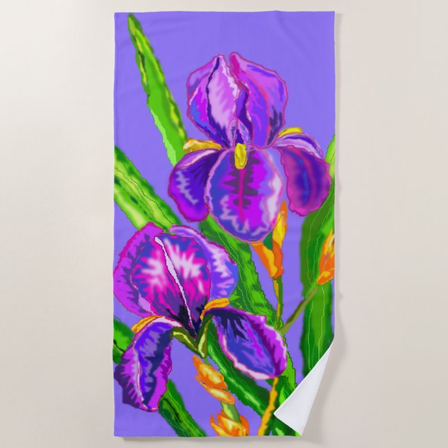 Beautiful Iris Flower - Spring - Drawing Beach Towel (Front)