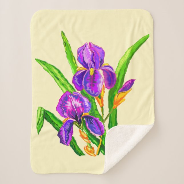 Beautiful Iris Flowers Sherpa Blanket Irises (Front)
