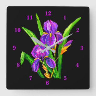 Beautiful Iris Flowers Square Wall Clock