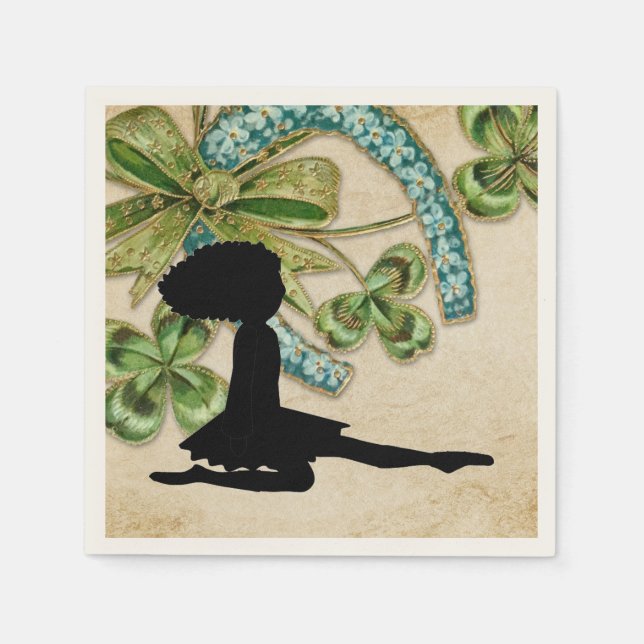 Beautiful Irish Dancer, Shamrock and Horseshoe Napkin (Front)