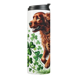 BEAUTIFUL IRISH SETTER DOG WITH SHAMROCKS THERMAL TUMBLER