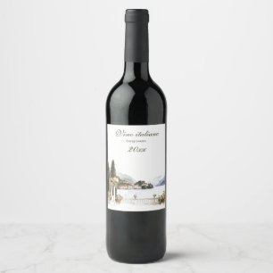 Beautiful Italian Lake Como View Wedding Wine Label