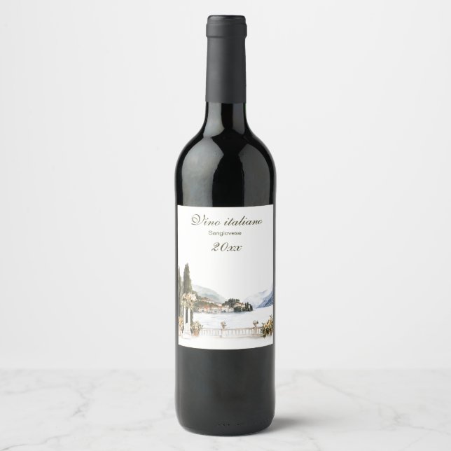 Beautiful Italian Lake Como View Wedding Wine Label (Front)