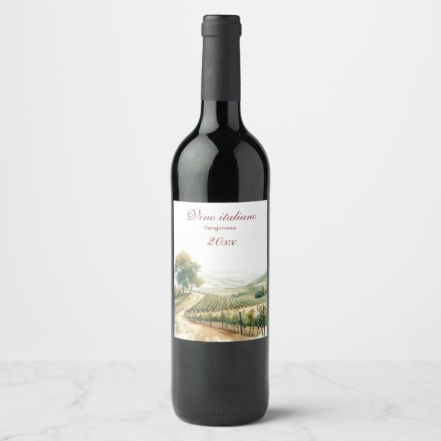 Beautiful Italian Vineyard Grape Vine   Wine Label (Front)
