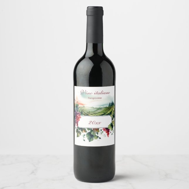 Beautiful Italian Vineyard Grape Vine   Wine Label (Front)