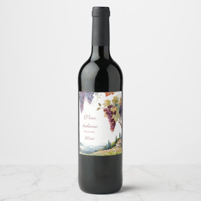 Beautiful Italian Vineyard Grape Vine   Wine Label (Front)