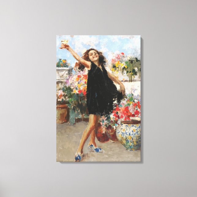 Beautiful Italian Young Woman Celebrating Victory Canvas Print (Front)
