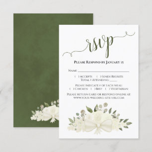 Beautiful Ivory or White Watercolor Roses Wedding RSVP Card