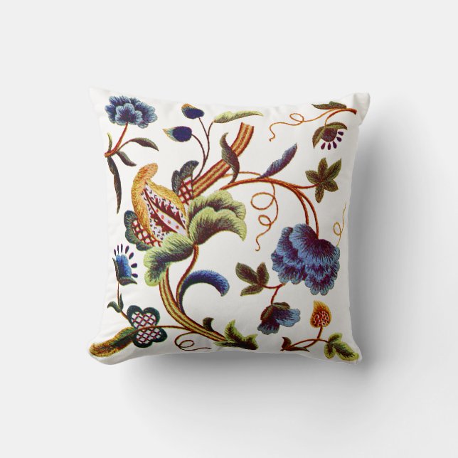 Beautiful Jacobean Embroidery Pillow (Front)