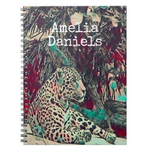 Beautiful Jaguar Illustration Monogram Notebook