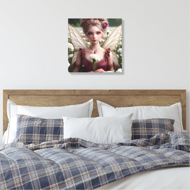 Beautiful January Fairy in Carnations Canvas Print (Insitu(Bedroom))